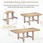 Farmhouse 6-Piece Extendable Dining Table Set with 11 Leaves, Acacia Wood Construction, Black Table, Beige Cushion, Seats 6