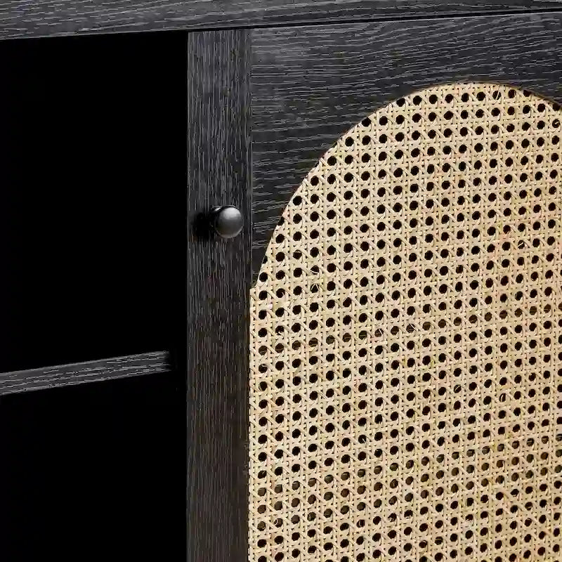 Transitional 58 2-Door Sideboard with Arched Rattan Panels for Living Room, Bedroom and Office