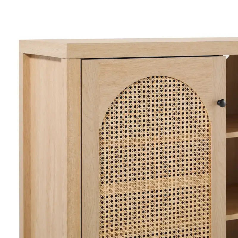 Transitional 58 2-Door Sideboard with Arched Rattan Panels for Living Room, Bedroom and Office
