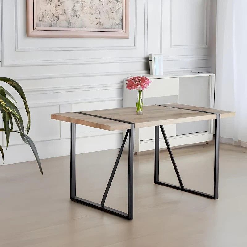 MDF Wood Colour Dining Table and Modern Dining Chairs Set of 4, Mid Century Wooden Kitchen Table Set, Metal Base & Legs