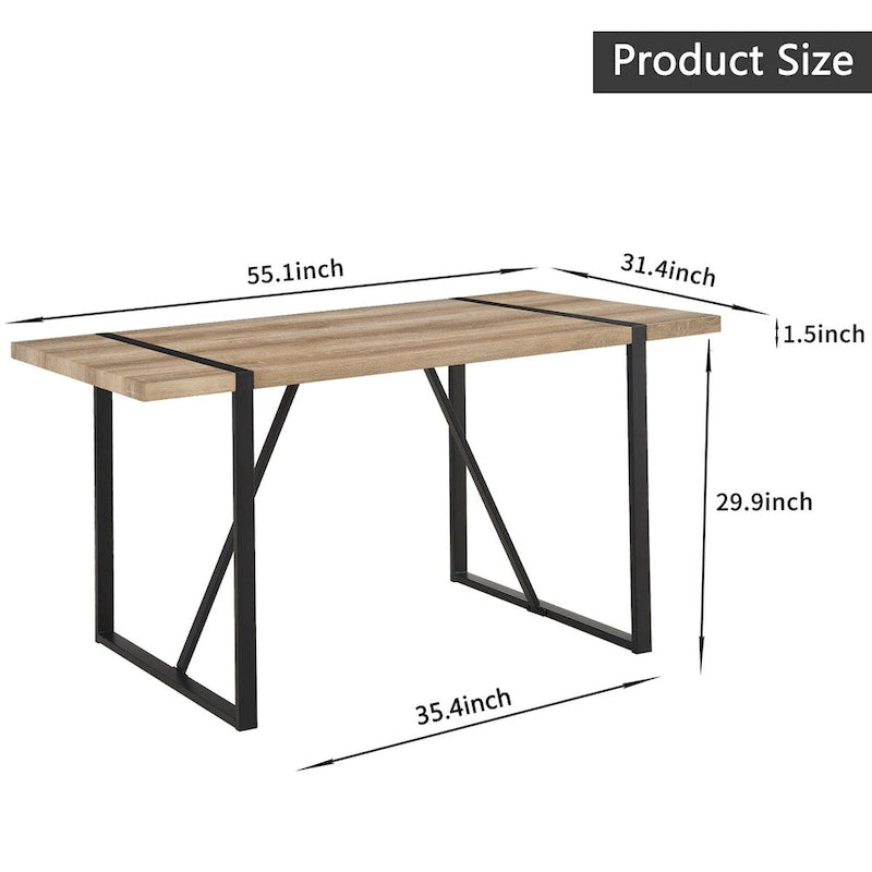 MDF Wood Colour Dining Table and Modern Dining Chairs Set of 4, Mid Century Wooden Kitchen Table Set, Metal Base & Legs