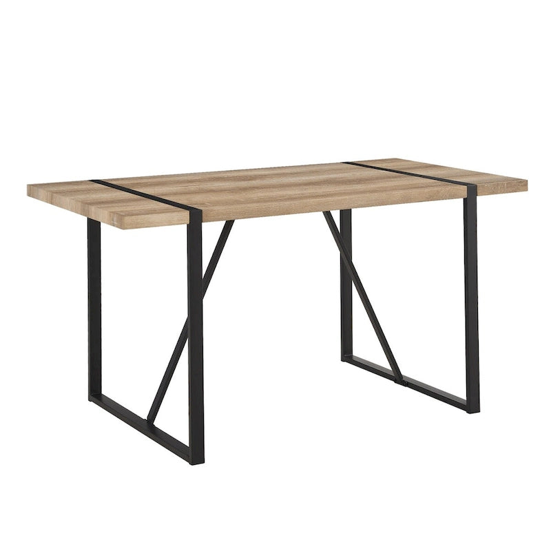 MDF Wood Colour Dining Table and Modern Dining Chairs Set of 4, Mid Century Wooden Kitchen Table Set, Metal Base & Legs