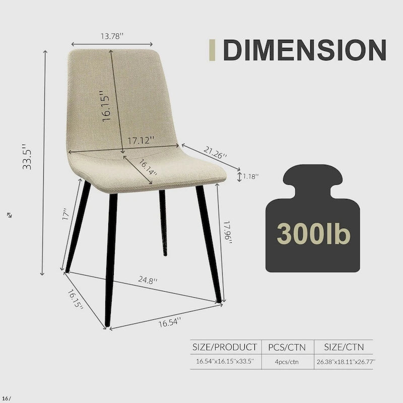 MDF Wood Colour Dining Table and Modern Dining Chairs Set of 4, Mid Century Wooden Kitchen Table Set, Metal Base & Legs
