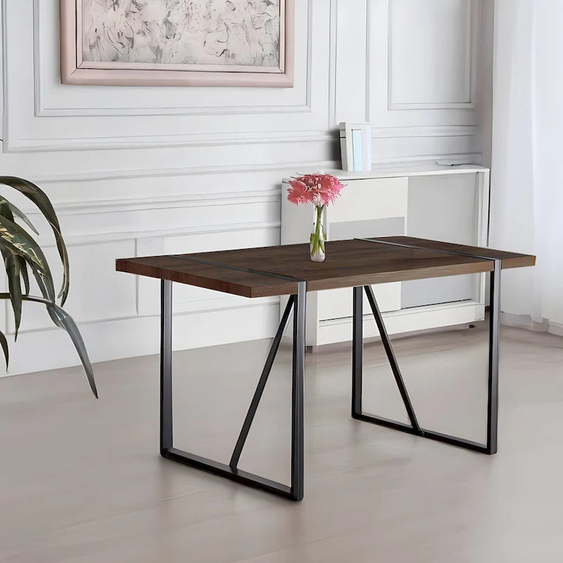 MDF Wood Colour Dining Table and Modern Dining Chairs Set of 4, Mid Century Wooden Kitchen Table Set, Metal Base & Legs