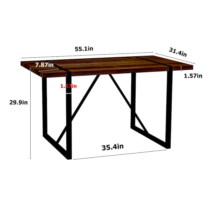 MDF Wood Colour Dining Table and Modern Dining Chairs Set of 4, Mid Century Wooden Kitchen Table Set, Metal Base & Legs