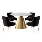 48 Marble Top Metal Dining Table with Velvet Dining Chair Set