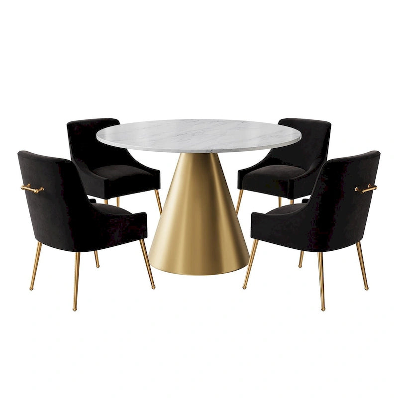 48 Marble Top Metal Dining Table with Velvet Dining Chair Set