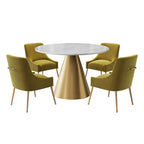 48 Marble Top Metal Dining Table with Velvet Dining Chair Set