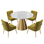 48 Marble Top Metal Dining Table with Velvet Dining Chair Set
