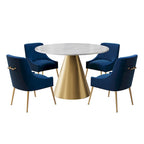 48 Marble Top Metal Dining Table with Velvet Dining Chair Set