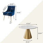 48 Marble Top Metal Dining Table with Velvet Dining Chair Set