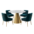48 Marble Top Metal Dining Table with Velvet Dining Chair Set