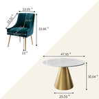 48 Marble Top Metal Dining Table with Velvet Dining Chair Set