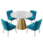 48 Marble Top Metal Dining Table with Velvet Dining Chair Set