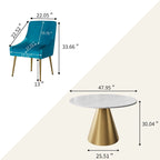 48 Marble Top Metal Dining Table with Velvet Dining Chair Set