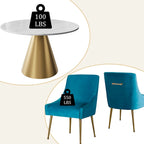 48 Marble Top Metal Dining Table with Velvet Dining Chair Set