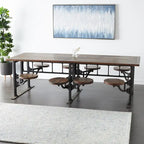 Teak Wood Dining Table with Attached Seats - Brown - Roche River Decor