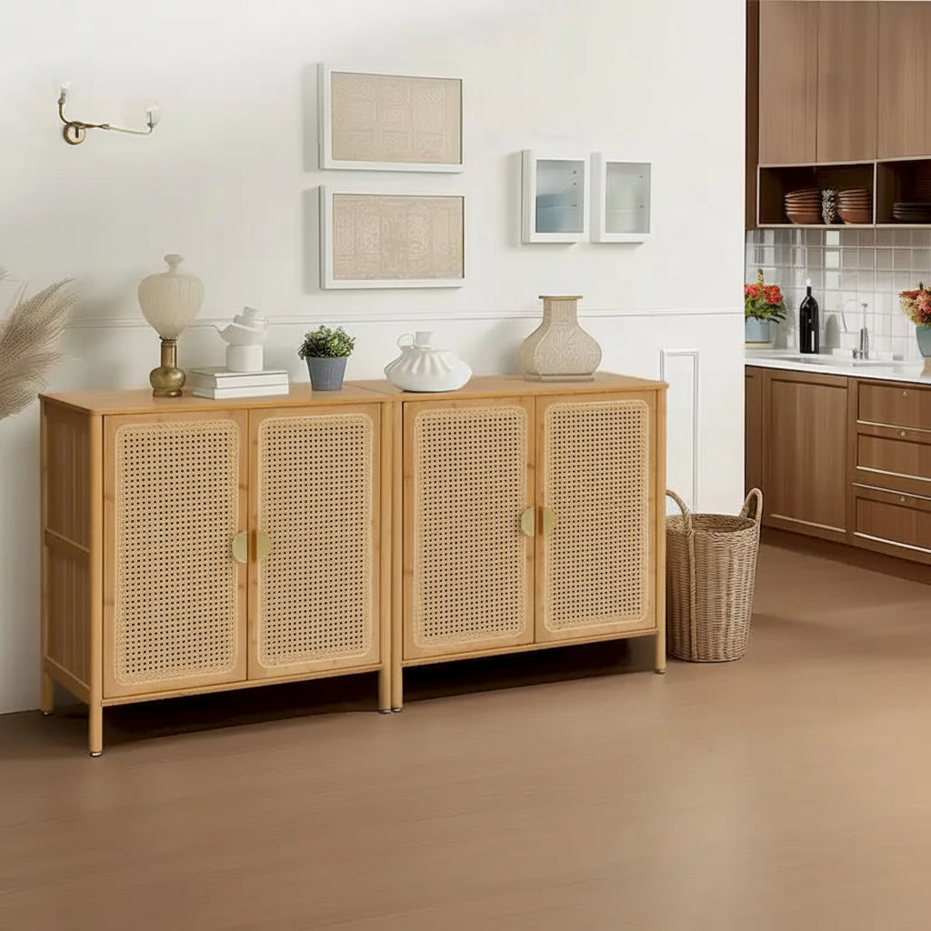 Sideboard Buffet Kitchen Storage Cabinet with Rattan Decorative Doors