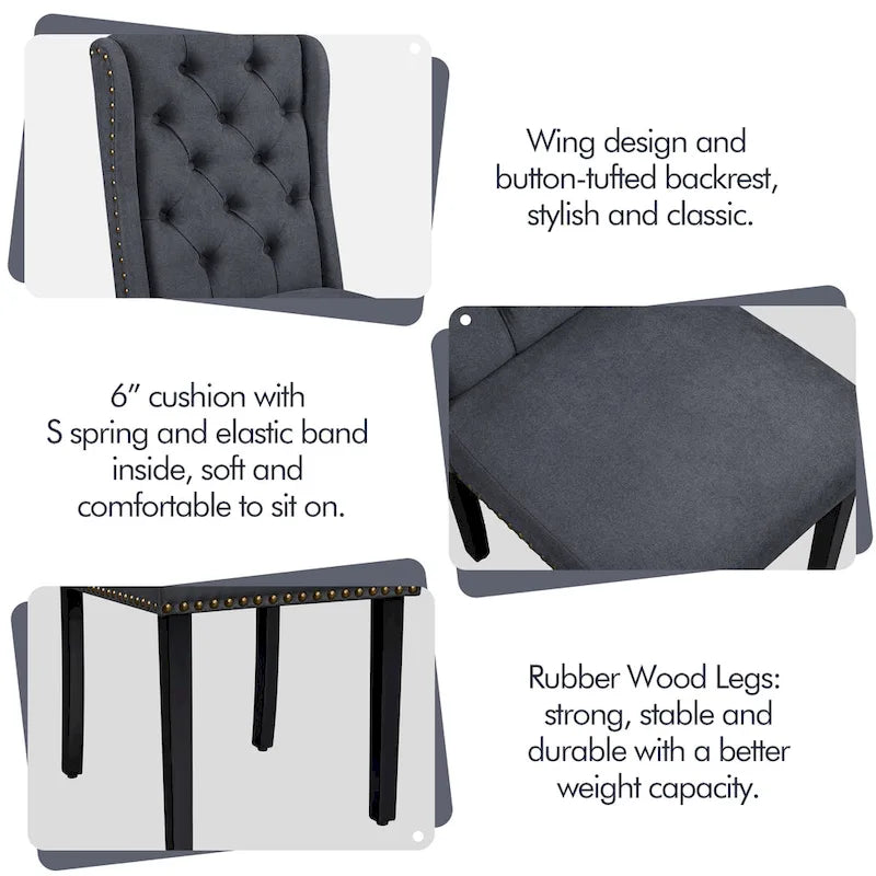 Yaheetech 2pcs Upholstered Dining Chair Button Tufted Dining Room Chair with Nailhead Trims - N/A
