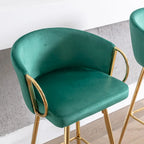 26 Inch Set of 2 Bar Stools,with Chrome Footrest and Base Velvet + Golden Leg Simple Bar Stool,GRAY