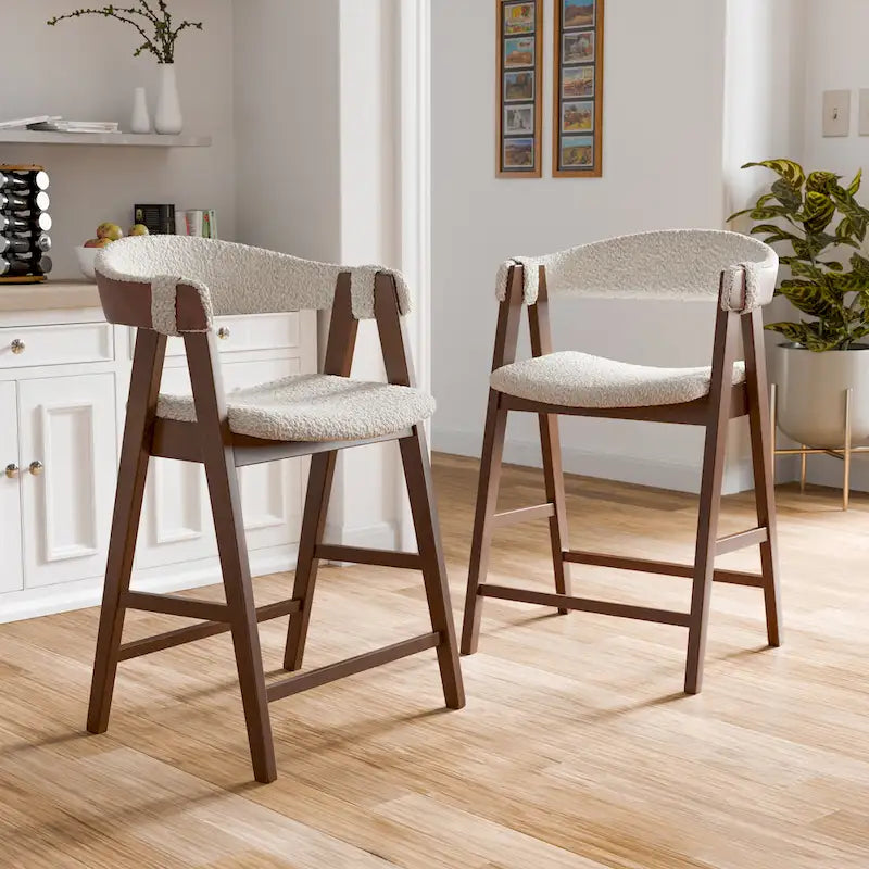 Furniture of America Shaw Mid-century 5-Piece Walnut Wood Counter Height Table Set with 4 Chairs