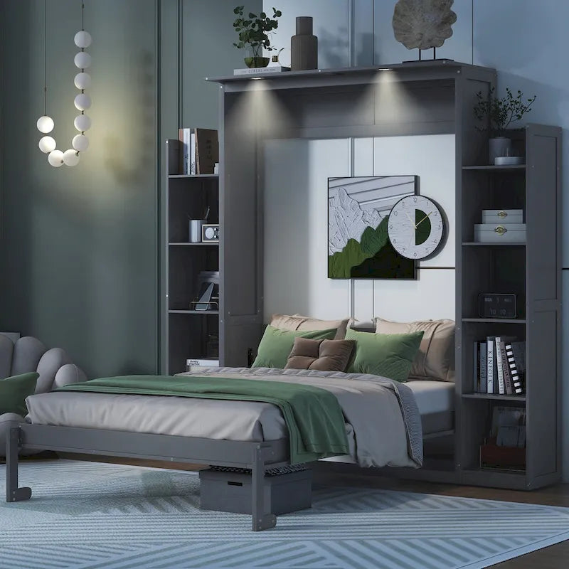 Queen Size Murphy Bed with Shelves