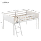 Full Size Wood Low Loft Bed with Ladder, ladder can be placed on the left or right