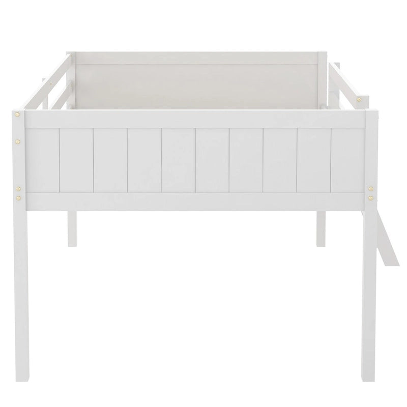 Full Size Wood Low Loft Bed with Ladder, ladder can be placed on the left or right