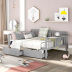 Full-size Daybed Sofa Bed with Two Drawers, Handrails, and Wood Slat Support