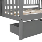 Full-size Daybed Sofa Bed with Two Drawers, Handrails, and Wood Slat Support