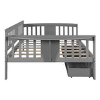 Full-size Daybed Sofa Bed with Two Drawers, Handrails, and Wood Slat Support
