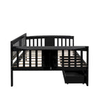 Full-size Daybed Sofa Bed with Two Drawers, Handrails, and Wood Slat Support
