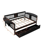 Full-size Daybed Sofa Bed with Two Drawers, Handrails, and Wood Slat Support
