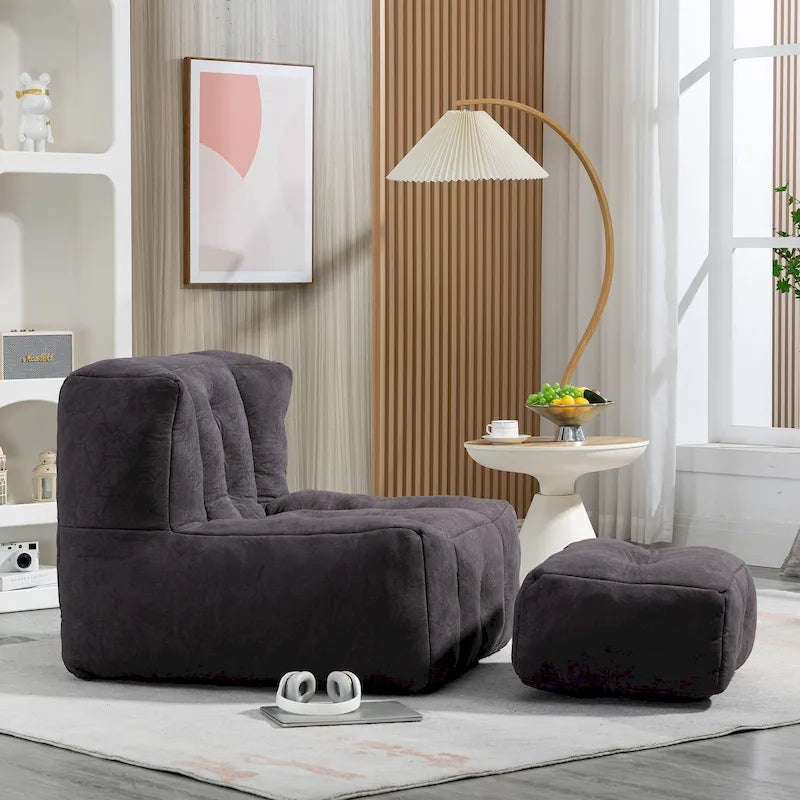 Comfortable Bean Bag for Adults and Children, Super Soft Lazy Sofa Chair with Foam and Ottoman