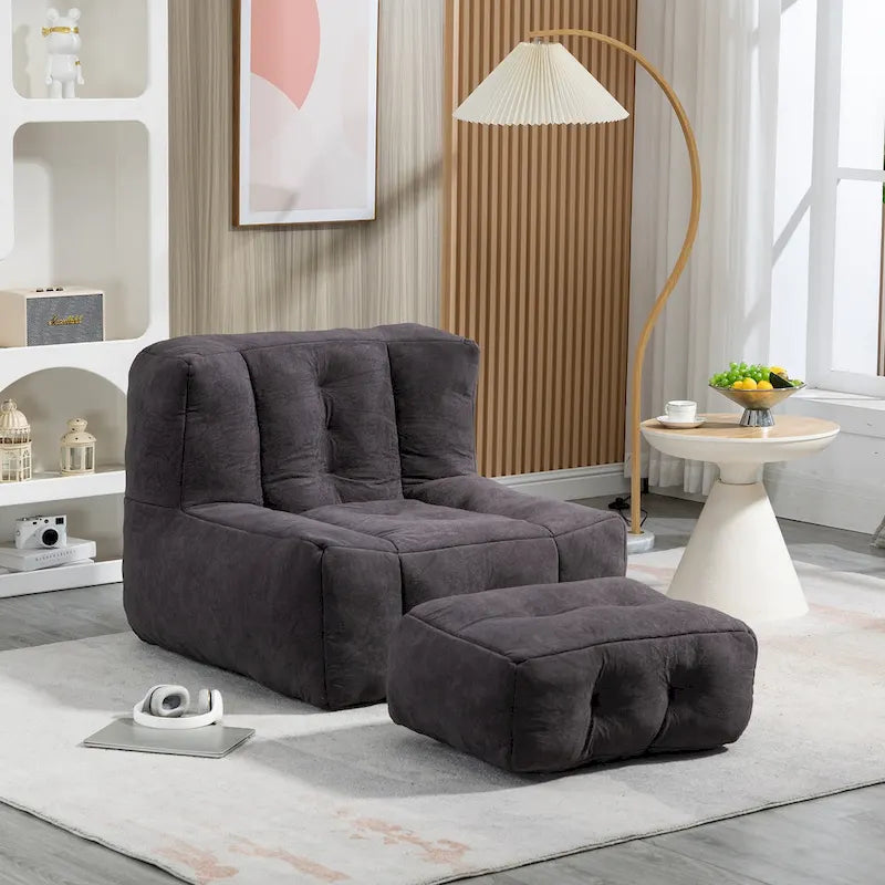 Comfortable Bean Bag for Adults and Children, Super Soft Lazy Sofa Chair with Foam and Ottoman