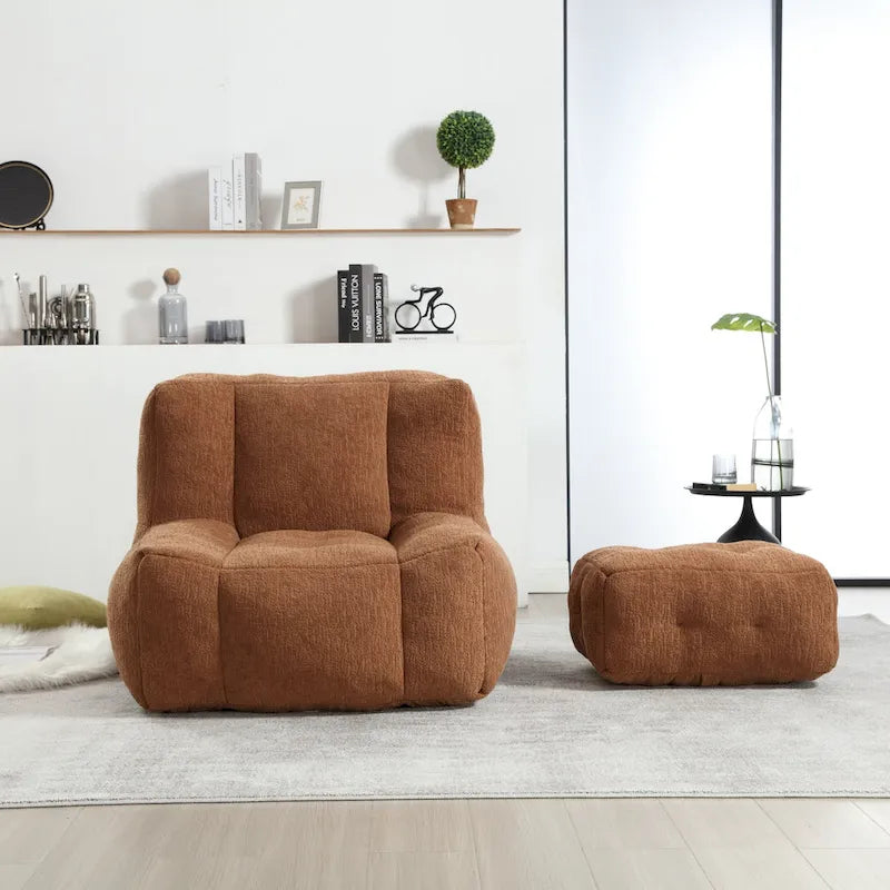 Comfortable Bean Bag for Adults and Children, Super Soft Lazy Sofa Chair with Foam and Ottoman