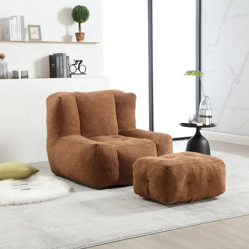 Comfortable Bean Bag for Adults and Children, Super Soft Lazy Sofa Chair with Foam and Ottoman