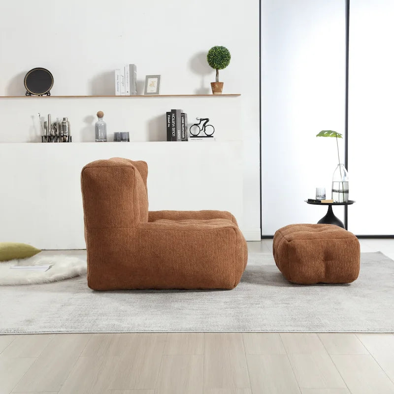 Comfortable Bean Bag for Adults and Children, Super Soft Lazy Sofa Chair with Foam and Ottoman