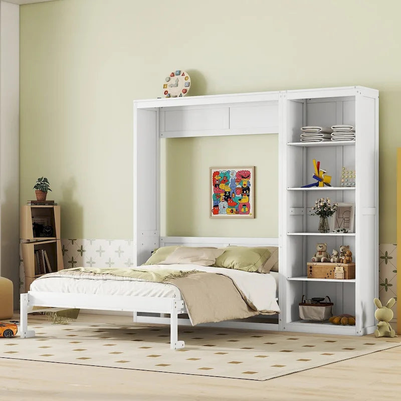 Nestfair Queen Size Murphy Bed Wall Bed with Shelves