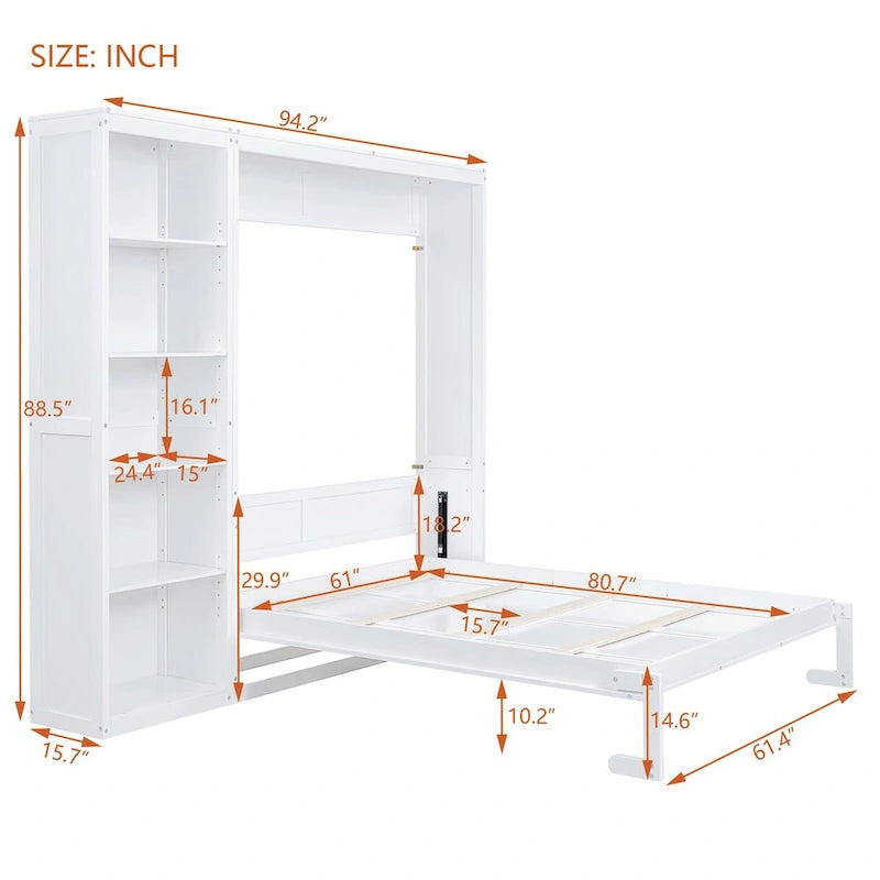 Nestfair Queen Size Murphy Bed Wall Bed with Shelves