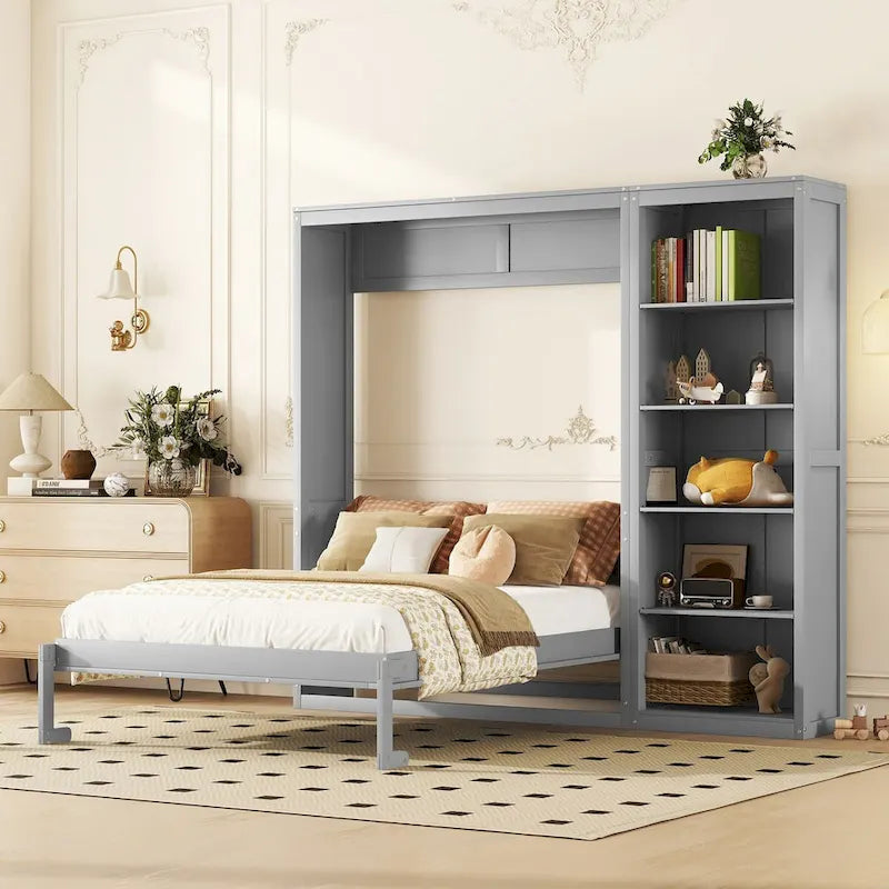 Nestfair Queen Size Murphy Bed Wall Bed with Shelves