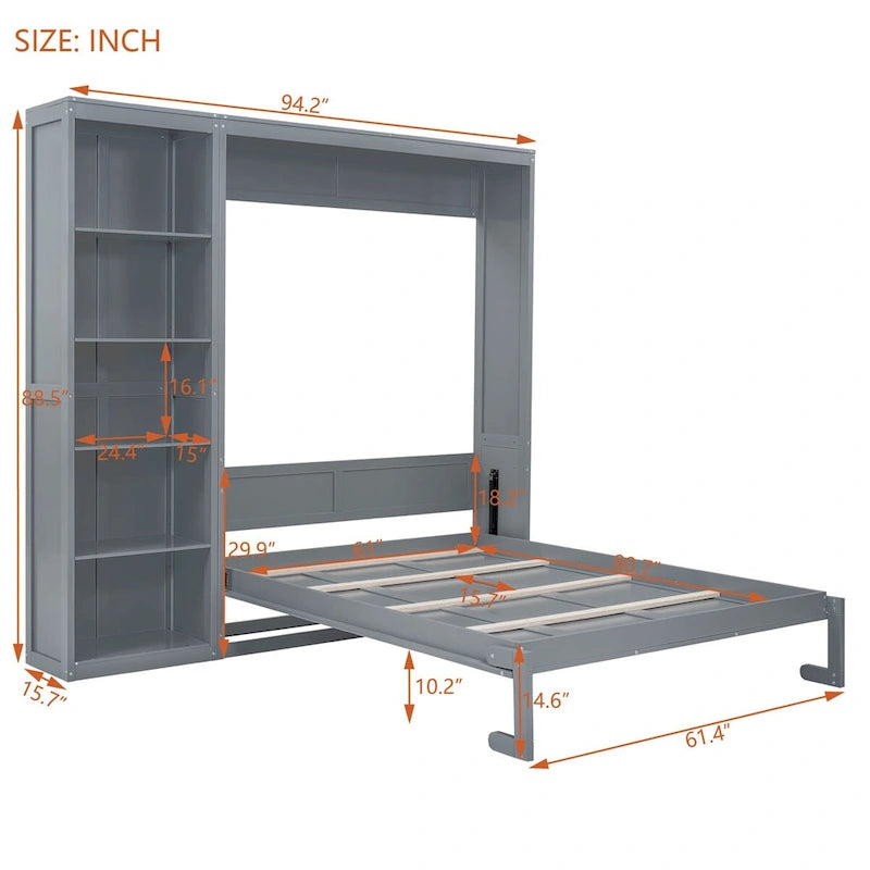 Nestfair Queen Size Murphy Bed Wall Bed with Shelves
