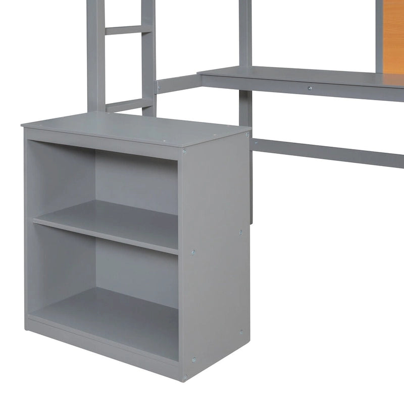 Wooden Twin Loft Bed with Desk