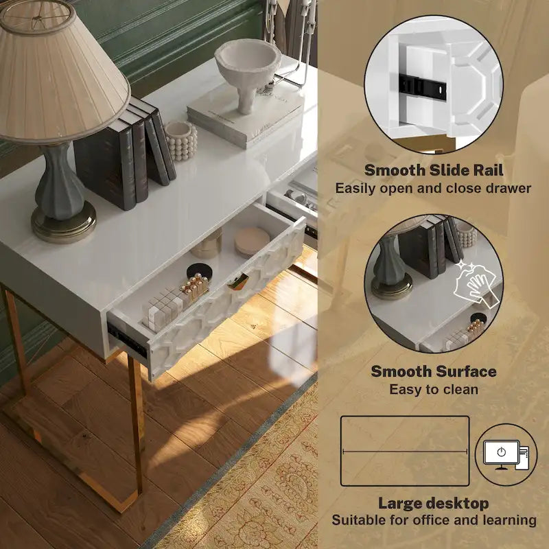 Glossy Storage Home Office Desk with Drawer