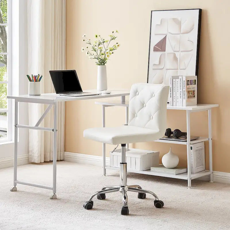 Javlergo Armless Office Desk Chair, PU Leather Mid-Back Adjustable Height 360 Rolling Swivel for Home Office Work
