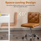 Javlergo Armless Office Desk Chair, PU Leather Mid-Back Adjustable Height 360 Rolling Swivel for Home Office Work