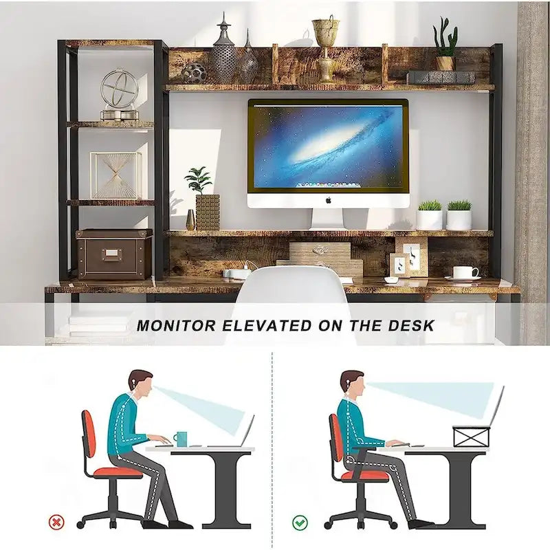 PAKASEPT 55 Computer Desk with Hutch and Storage Shelf