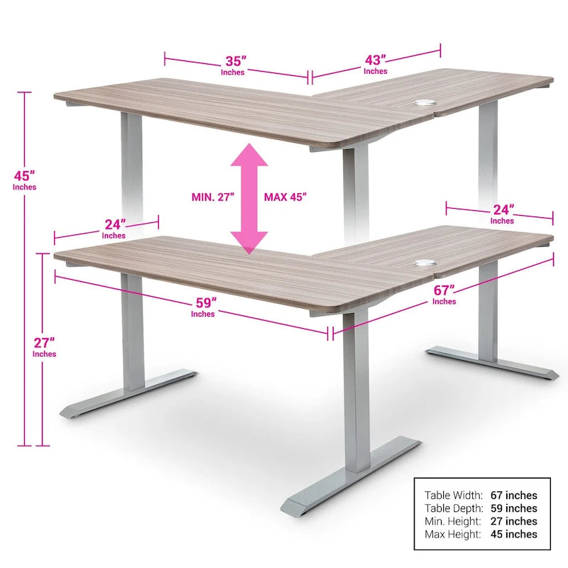 BRODAN Electric Standing Desk, Adjustable Height Office Desk, L Shape