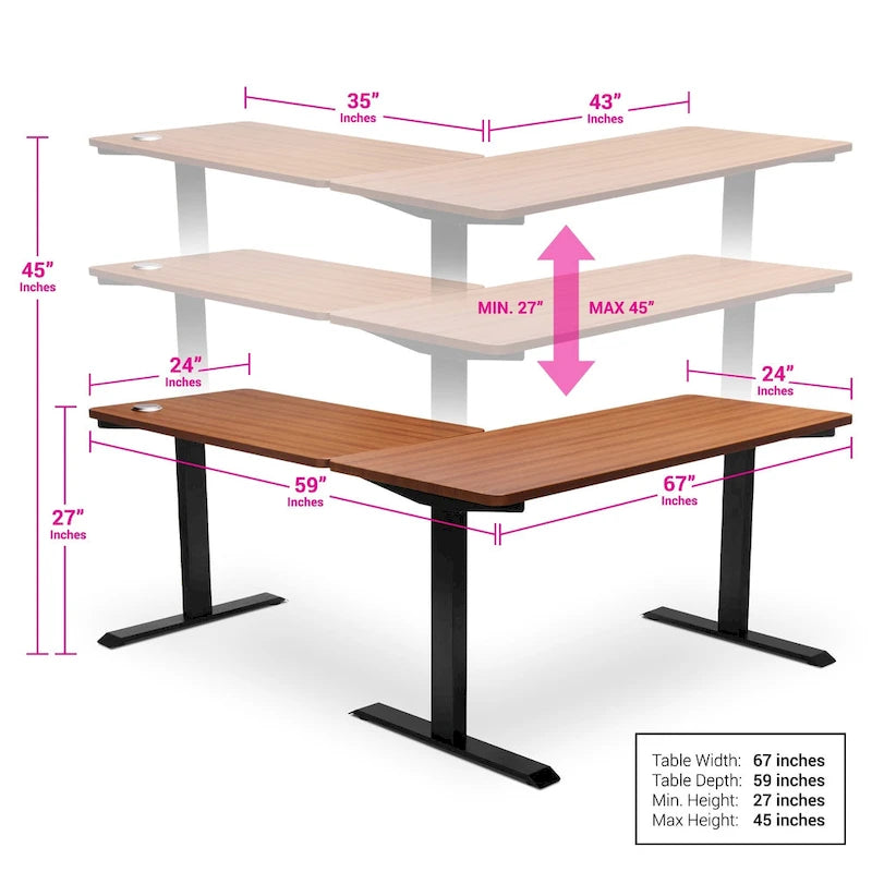 BRODAN Electric Standing Desk, Adjustable Height Office Desk, L Shape