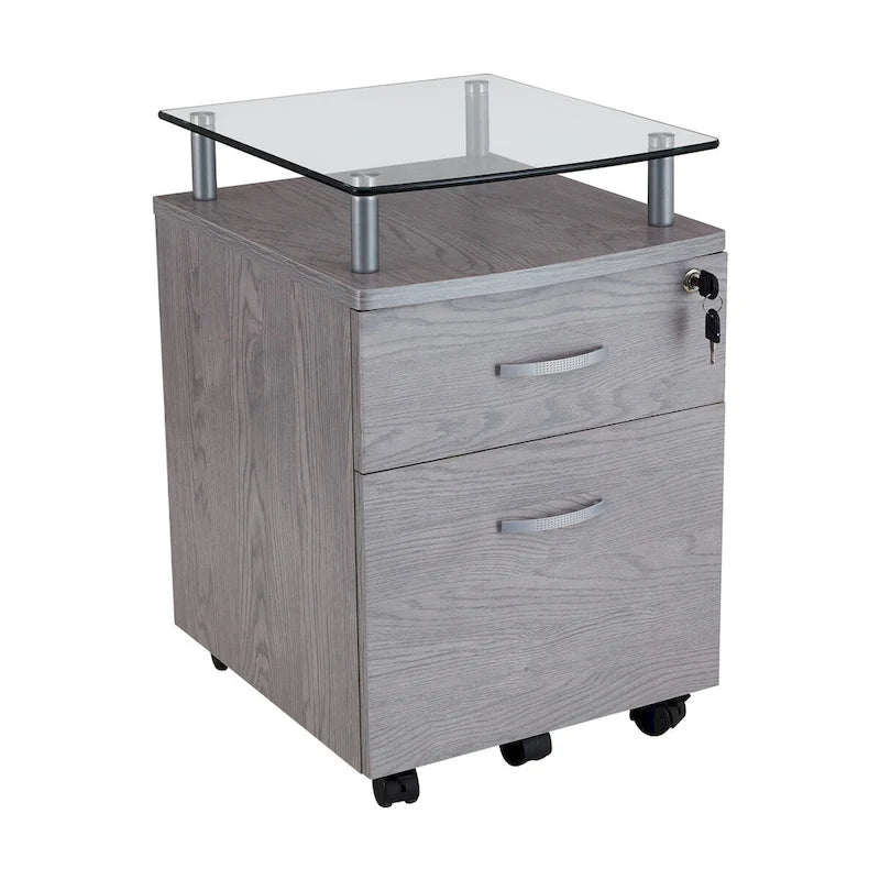 Porch & Den Capilano Glass Top Rolling File Cabinet